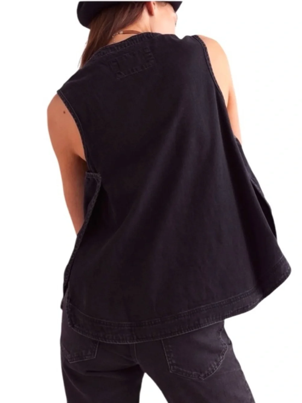 Free People Black Denim Southside Vest NWT - Picture 2 of 3